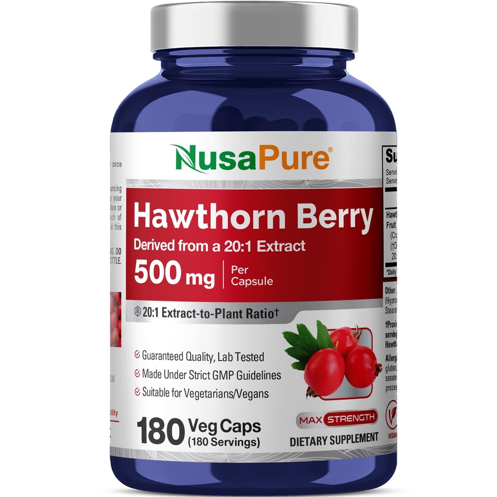NusaPure Hawthorn Berry 20:1 ekstrakt, 500 mg ekvivalent 10.000 mg 180 Veg Caps, primerno za vegetarijance, Vegan, Ne-GMO prehranska dopolnila