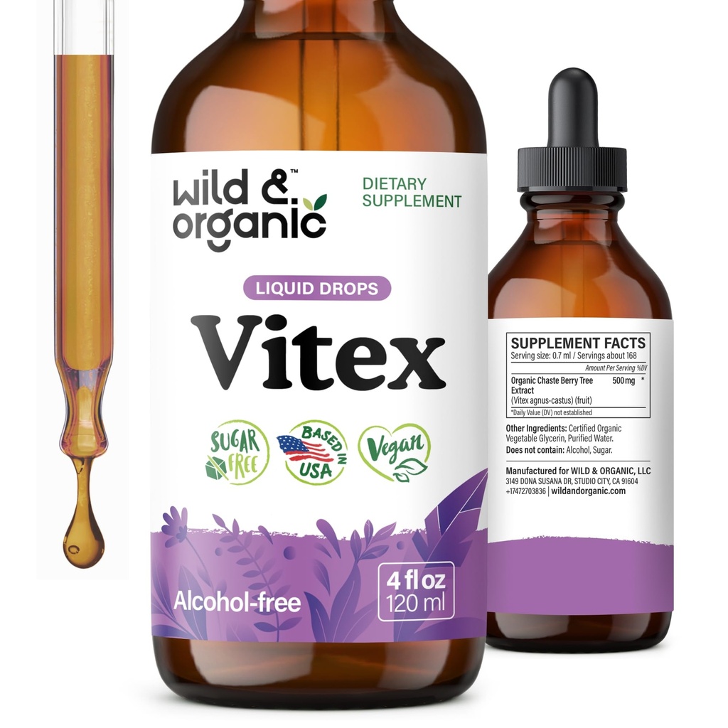 Wild & Organic Vitex Tinkture - Vitex Chasteberry dodatek za ženske - Liquid Chaste drevo Berry Extract za dober Mood - Vegan, Sugar & Alkohol-free Herb kapljice - 4 fl oz