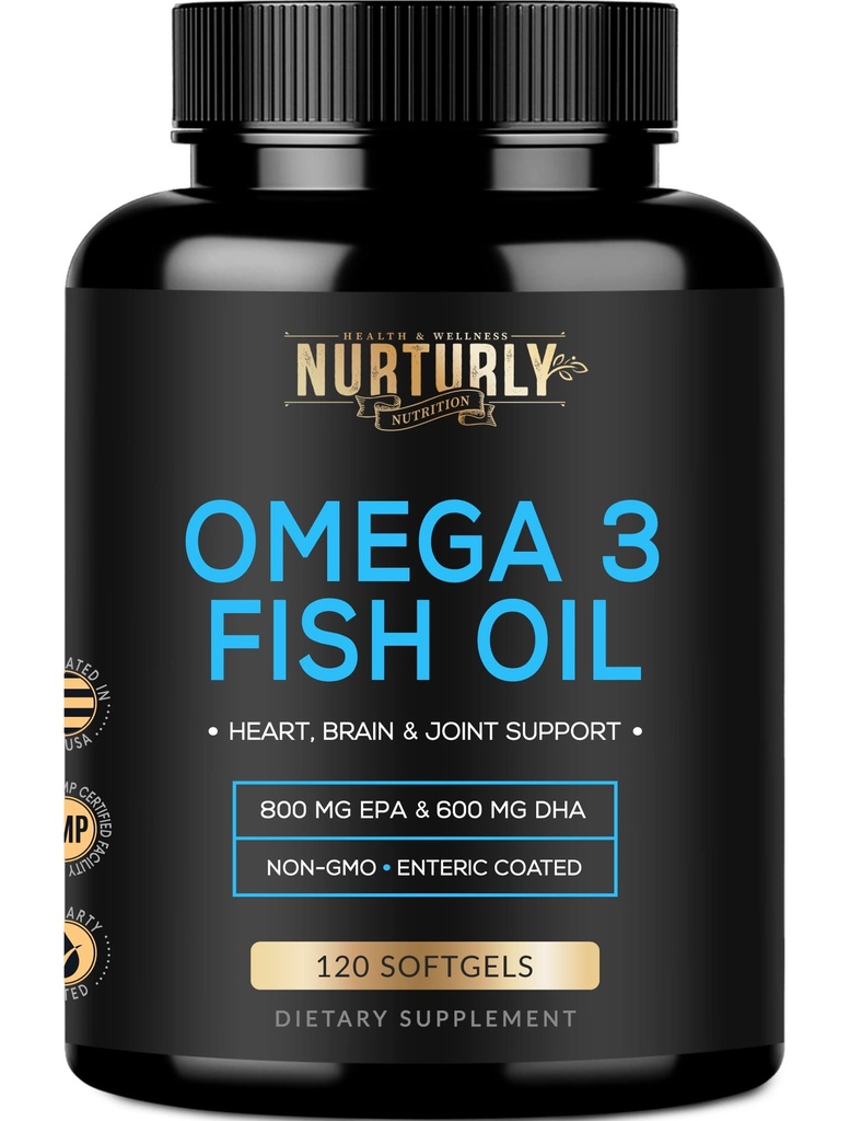 Omega 3 ribje olje 2000mg, 800mg EPA in 600mg DHA - Enterično obložen in nebrušen - podpira možgane, in srce - Burpless, Non-GMO, 3. stranka laboratorij Tested in NSF Certified - 120 Softgels