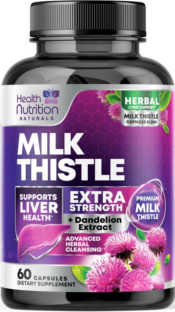 Milk Thistle dodatek s Silymarin Marianum & Dandelion Root Jetra Health Support - 9:1 Extract Jetra Cleanse Detox & Repair 1000mg Ekvivalent - Nature's Milk Thistle Dodatki - 60 kapsul