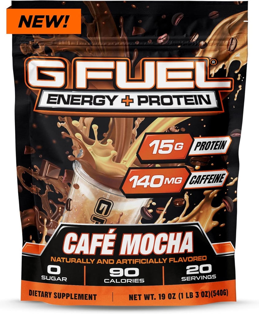 G Beljakovine za gorivo + energijski napitek v prahu, mešanica kofeina za igre na srečo, brez sladkorja Amino, vitamin + antioksidanti, 19oz (Cafe Mocha, 20 Serving)