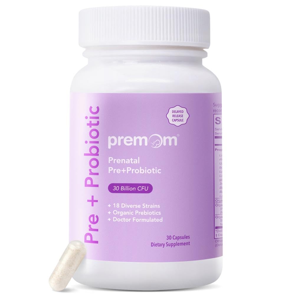 Premom Prenatal Pre & Probiotics za ženske: 18 Raznolikost organskih prebiotikov Sevi - Podpira Prebavne, 30 milijard CFU, Gut & Imune Health za mamo in otroka - dnevne kapsule