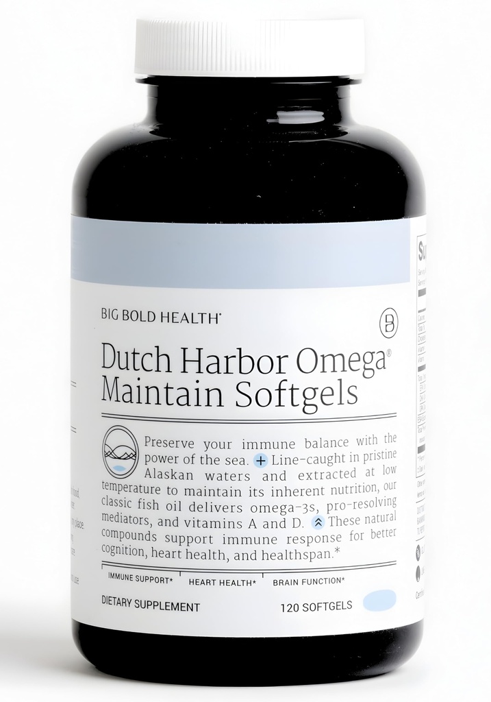 Big Bold Health Dutch Harbor Omega vzdrževanje softgels - Premium Aljaska Cod Jetrno olje (120 Count) - Trajno Izvor Omega-3 dodatek z EPA, DHA, DPA - Naravni vitamini A & D - MSC Certified