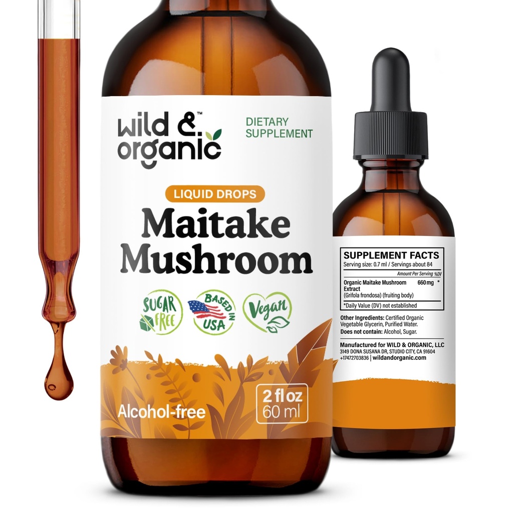 Divje in organske kapljice Maitake gob - Tekoča goba dodatek za imuno podporo - Maitake ekstrakt Tinktura - Vegan, sladkor in alkohol brez - 2 fl oz
