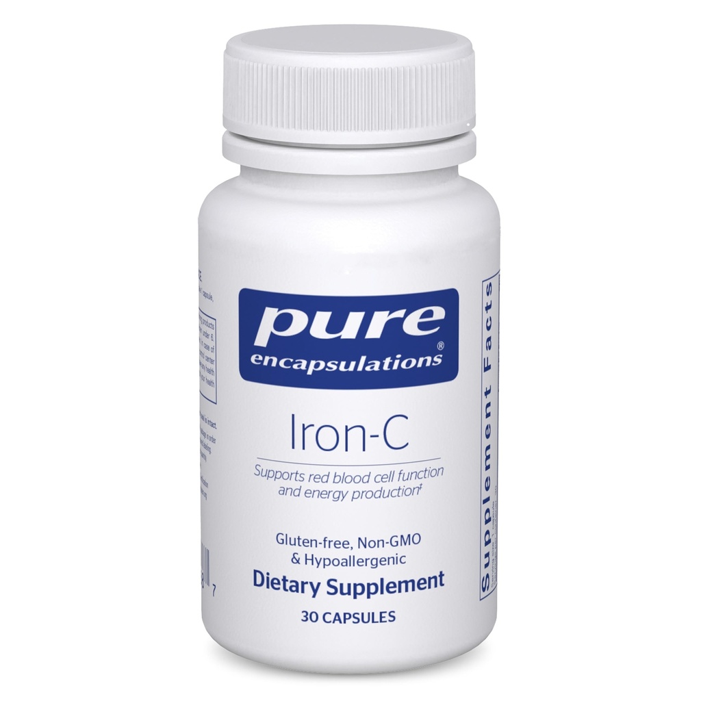 Čiste enkapsulacije Iron-C - 15 mg - 175 mg Podpora za vitamin C - rdeče krvne celice* - proizvodnja energije - zelo biorazpoložljiva železna tableta - Gluten Free & Vegan - 30 kapsul