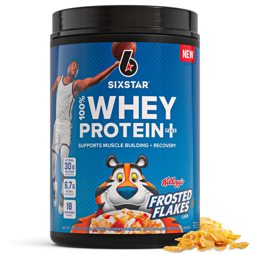 Six Star Whey Protein Powder Plus - Muscle Building & Recovery Formula z Whey Isolate Powder, BCAA, 30g Protein, Imunska podpora - Po-workout dodatek - Kelloggova zmrznjena aroma kosmičev, 1,8 lbs