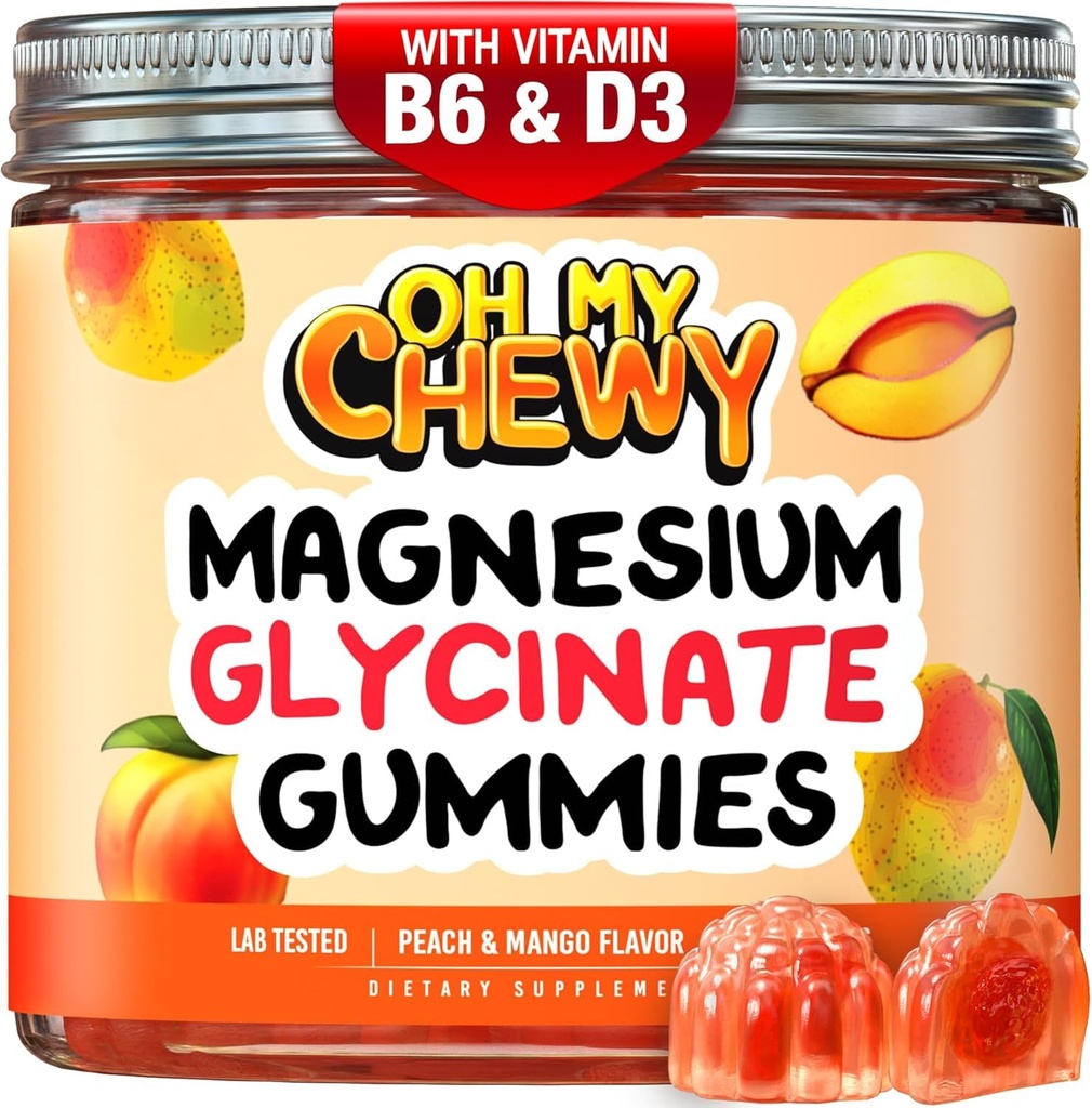 Napolnjeni Magnezij Glycinate Gumies 400MG - Visoka absorpcija za otroke, najstnike in odrasle - dodatek za spanje, mir in mišice sprostitev z B6 & D3 - Gluten Free & Vegan prijazno - 60 Count