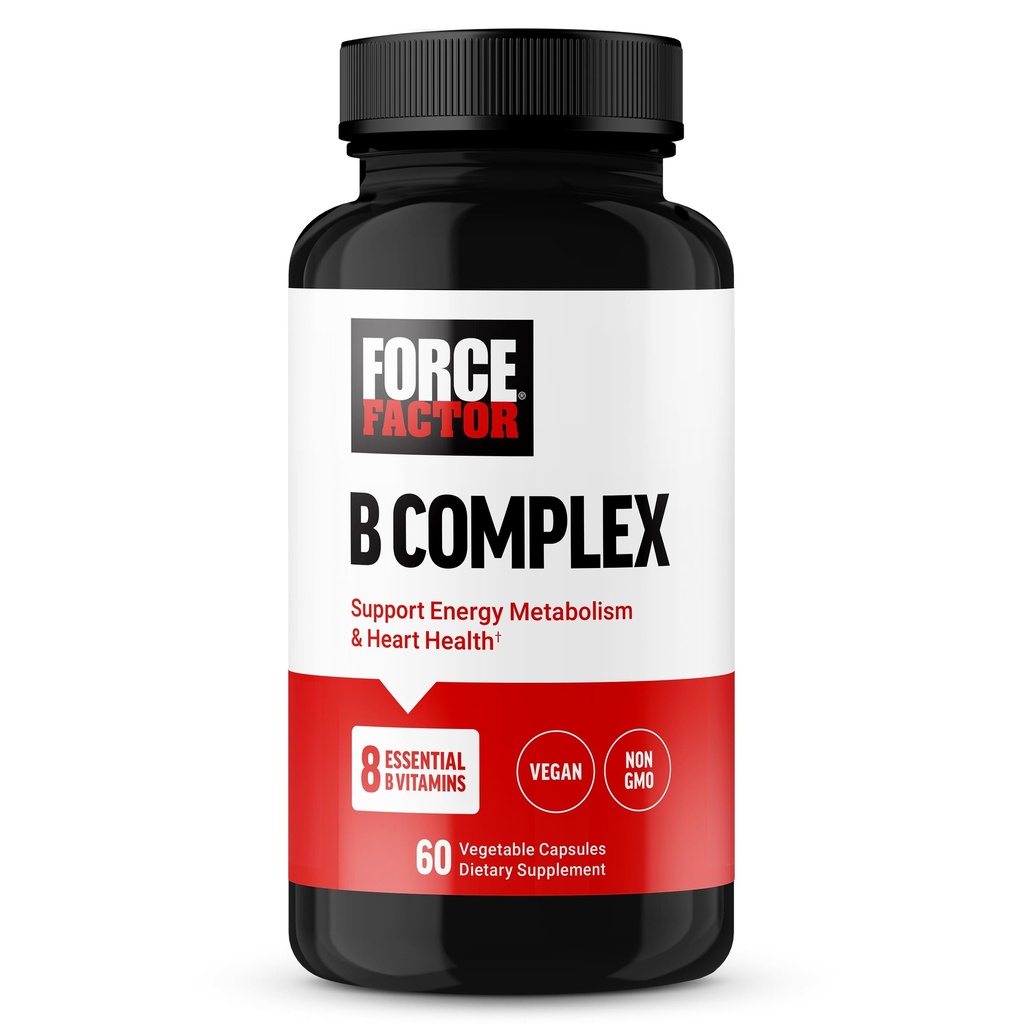 FORCE FACTOR Vitamin B Kompleks za podporo energije, Vitalnost in zdravje srca, vključuje vitamin B1, vitamin B2, vitamin B3, vitamin B6, vitamin B12, in več, Vegan, ne-GMO, 60 Zelenjavne kapsule