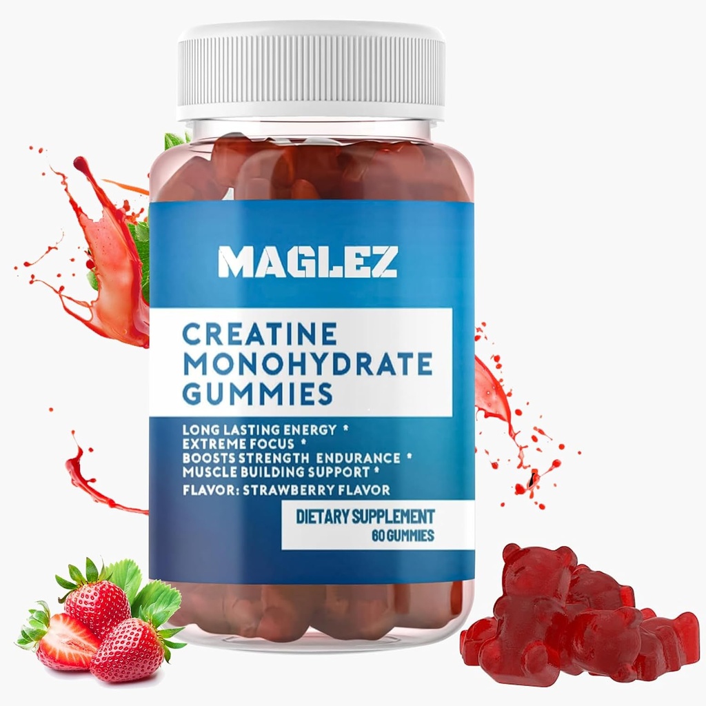 Kreatin Gumies – Okusni dobički za ženske in moške – Vegan, Gluten-free Jagoda Kreatin Gummy – 60 Štetje za podporo mišice rast in moč