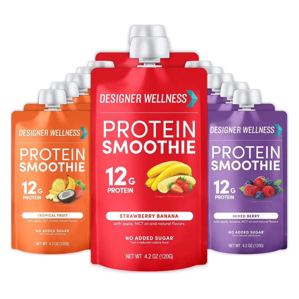 Oblikovalec Wellness Protein Smoothie, Real Fruit, 12g Protein, Nizka Carb, Nič dodanega sladkorja, Gluten-free, Non-GMO, Brez umetnih barv ali arom, Variety Pack, 12 Count