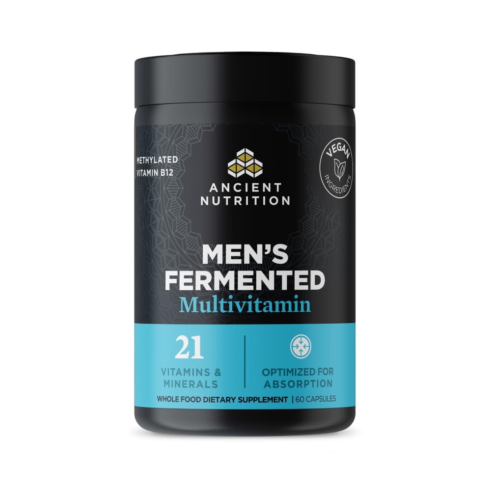 Antična prehrana Multivitamin za moške, moški fermentirani multivitamin z vitaminom A, C, D, E, K, cink & magnezij, Imunska podpora, Vegan, 60 Ct