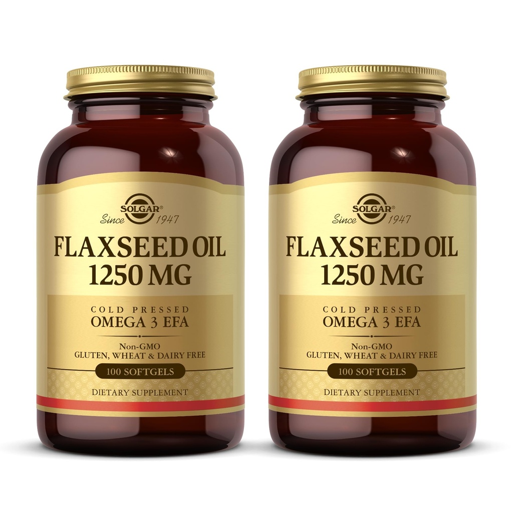 Solgarsko laneno olje 1250 mg - 100 mehčalcev, pakiranje 2 - koncentrirani rastlinski vir omega-3 alfa-linolne kisline (ALA) - ne-GMO, gluten prost - 100 skupnih servingov