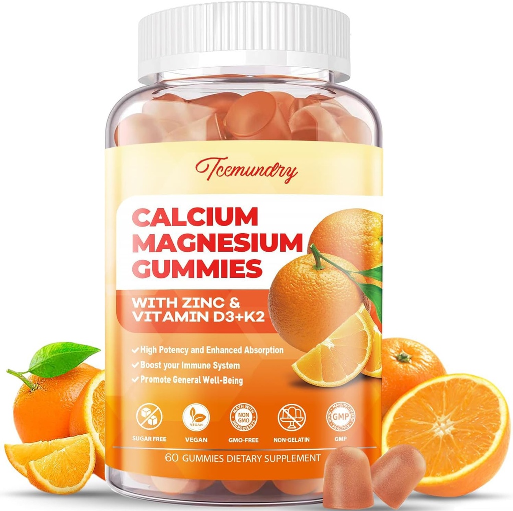 Kalcij Magnezijev cink Gumiji z vitaminom D3 & K2 - visoka absorpcija Magnezij Glicinat 400mg - dodatek brez sladkorja kalcij - podpora živčne mišice Mood & Immuniteta - za odrasle moške