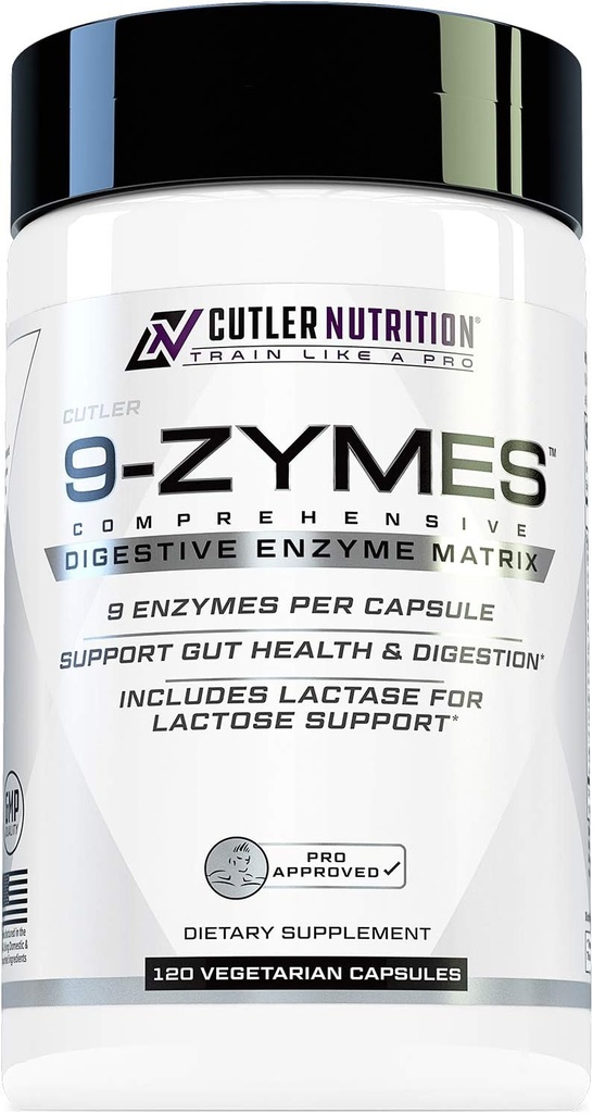 Cutler Nutrition 9-Zymes Digestive Enzyme Supplement: Vsebuje bromelain, Proteaza, lipaza, laktaza in več za pomoč zmanjšati napihnjenost, izboljšati absorpcijo in zmanjšati plin, 120 Serving/kapsule