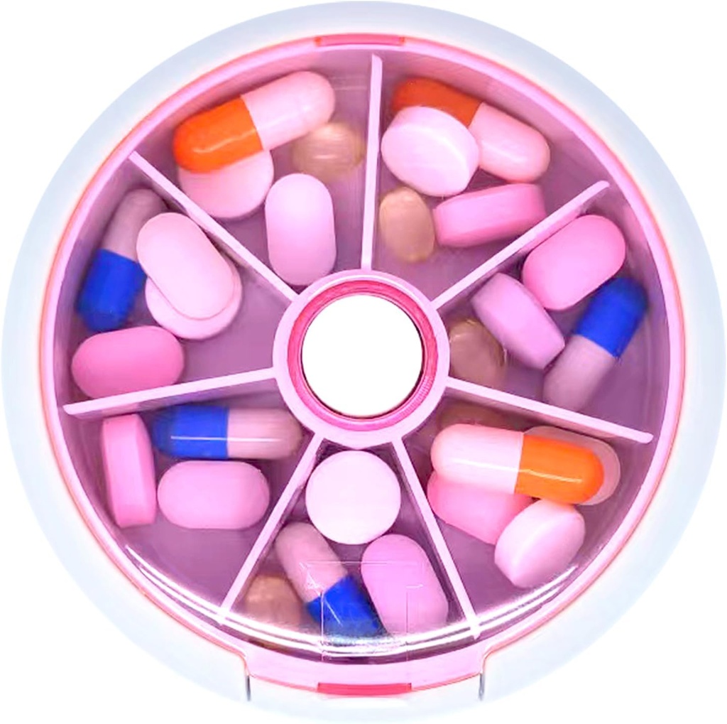 Tablete Organizator potovalne tablete Primer za Purse Prenosne tablete Box okrogle tedenske tablete Zabojnik tablet za vitamin ribje olje tablete dopolnila (Pink)