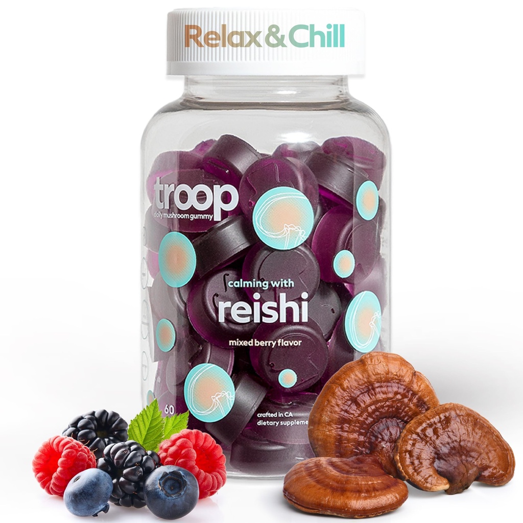Četa Reishi Gobe Gumies - Umirjanje Gumies za odrasle in otroke - Fokus dodatek za stres, sprostitev, Imunska podpora - 4000mg Triple-ekstrated sadnega telesa - mešane jagode, 60 Count