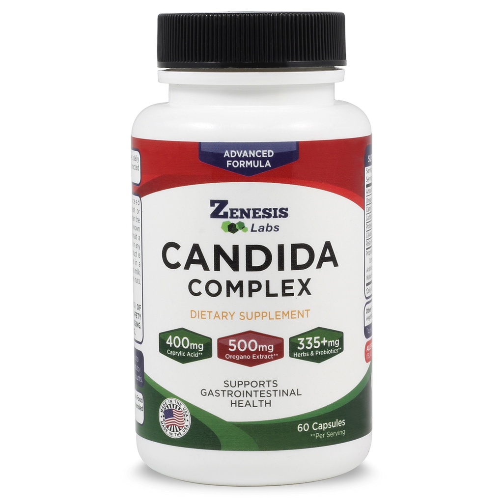 Zenesis Labs Candida Complex Cleanse Detox Kaprilna kislina dodatek, Origano Extract, probiotiki, encimi (60 kapsul, 30 dnevna oskrba)