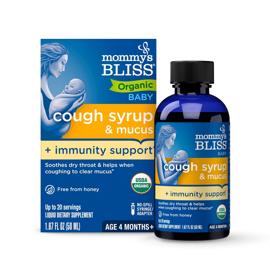 Mamina Bliss Organic Baby Cough Sirup in sluz + Immuniteta Podpora, Vsebuje organske agave in Ivy Leaf, Made for Baby 4 mesec+, 1.67 Fluid Ounces