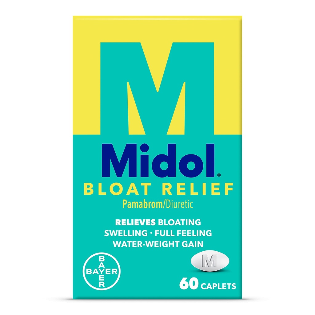 Midol Bloat Relief Caplets z Pamabrom, Relieve Bloating simptomi pred in v vašem obdobju, zagotavlja do 6 ur pomoči za ženske, 60 grof