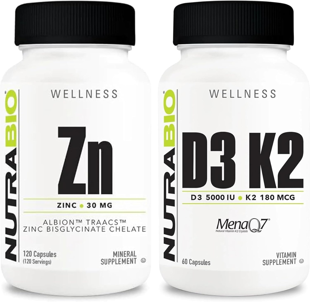 NutraBio cinkovega kelata in vitamina D3 K2 Mineralna dopolnila – Lahko pomagajo s pravilno rastjo, razvoj, imunski sistem, in zdravje kosti in srca