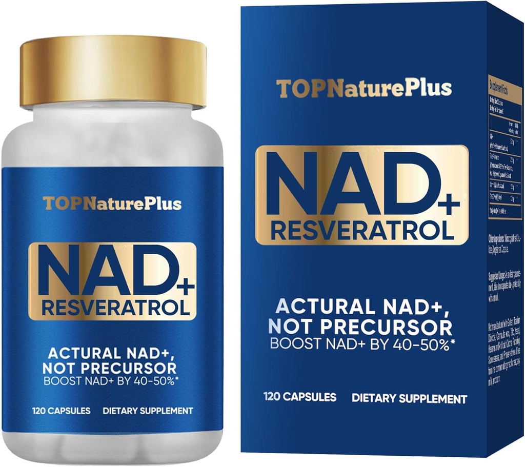 NAD+ Dodatek 1000 mg Pure Organic, Najvišja NAD+ Resveratrol Dodatek Max Absorpcija za energijo in DNA Popravila, Staranje obramba, Podpora funkcije možganov, 120 Kapsule
