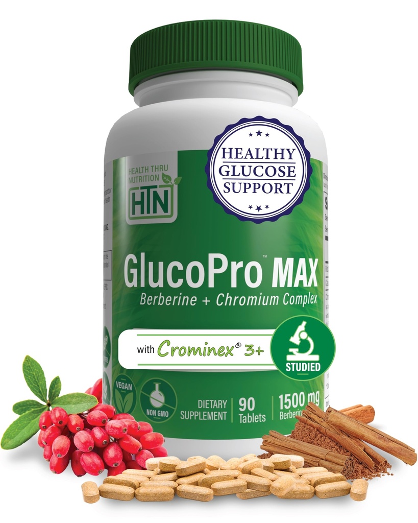 Zdravje Thru Nutrition GlucoPro Max - z 1.500mg Berberine, Chrominex + Chromium, in 1.000mg cimet 