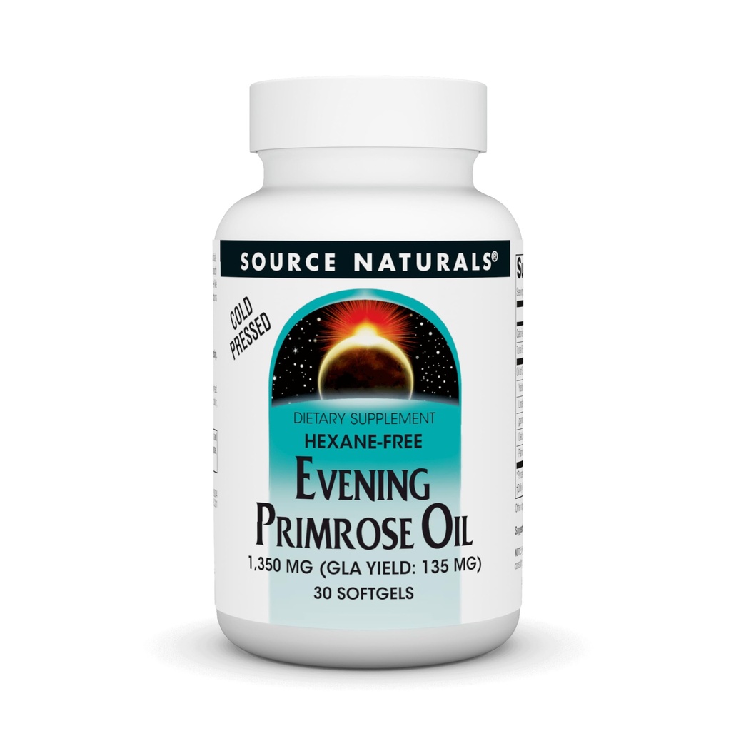 Vir Naturals Evening Primrose Oil - Hexane-free - 1350mg - GLA Yield: 135 mg - Hladno pripravljeno - 30 Softgels