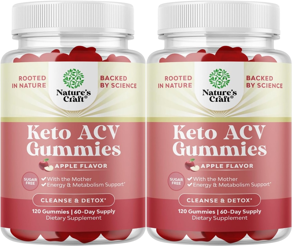 Keto ACV Gumies za napredno metabolizem podporo z mamo - sladkor brez ACV Keto Gumies za čiščenje in razstrupljanje telesa - Apple Cider Vinegar Detox dodatek za ženske in moške - 120 Chews x2