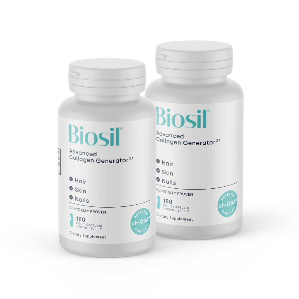 Biosil Collagen Booster Supplement - 180 Tekočih kapsul, paket 2 - Patentiran aktivator ch-OSA za kožo, lase, nohte in spone - Podpira naravno proizvodnjo - 180-dnevno oskrbo