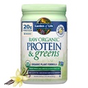 Vrt življenja Raw Organic Protein & Greens Vanilla - Vegan Protein Powder za ženske in moške, Rastline in Pea Proteins, Zeleni in probiotiki, Gluten brez ogljikovih hidratov Shake narejen brez mleka 20 Servinges