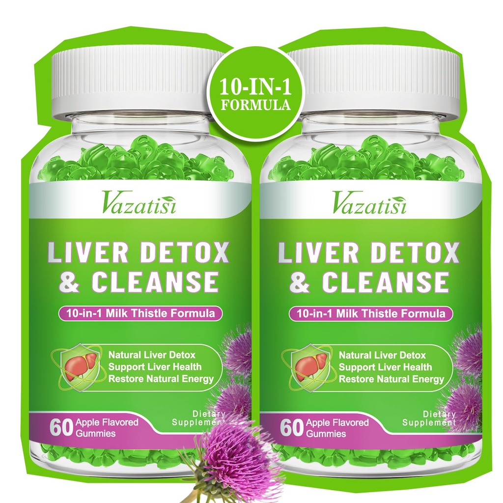Jetrna čistila Detox Popravila Gumies, Mleko Thistle Gumies z Artichoke, Dandelion za podporo jeter, Vegan & Ne-GMO, Želatina-free, Apple aroma 120ct