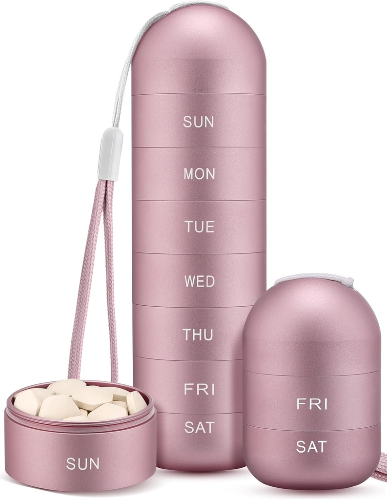 Zannaki Metal Moistrure Proof Weekly Pill Organizer, Stackable Aluminum Alloy BPA Brezplačno potovanje pohodništvo 7 dan Tablete Box Primer vodoodporne in velik kompartment, da imajo tablete, vitamini, ribje olje, dodatki