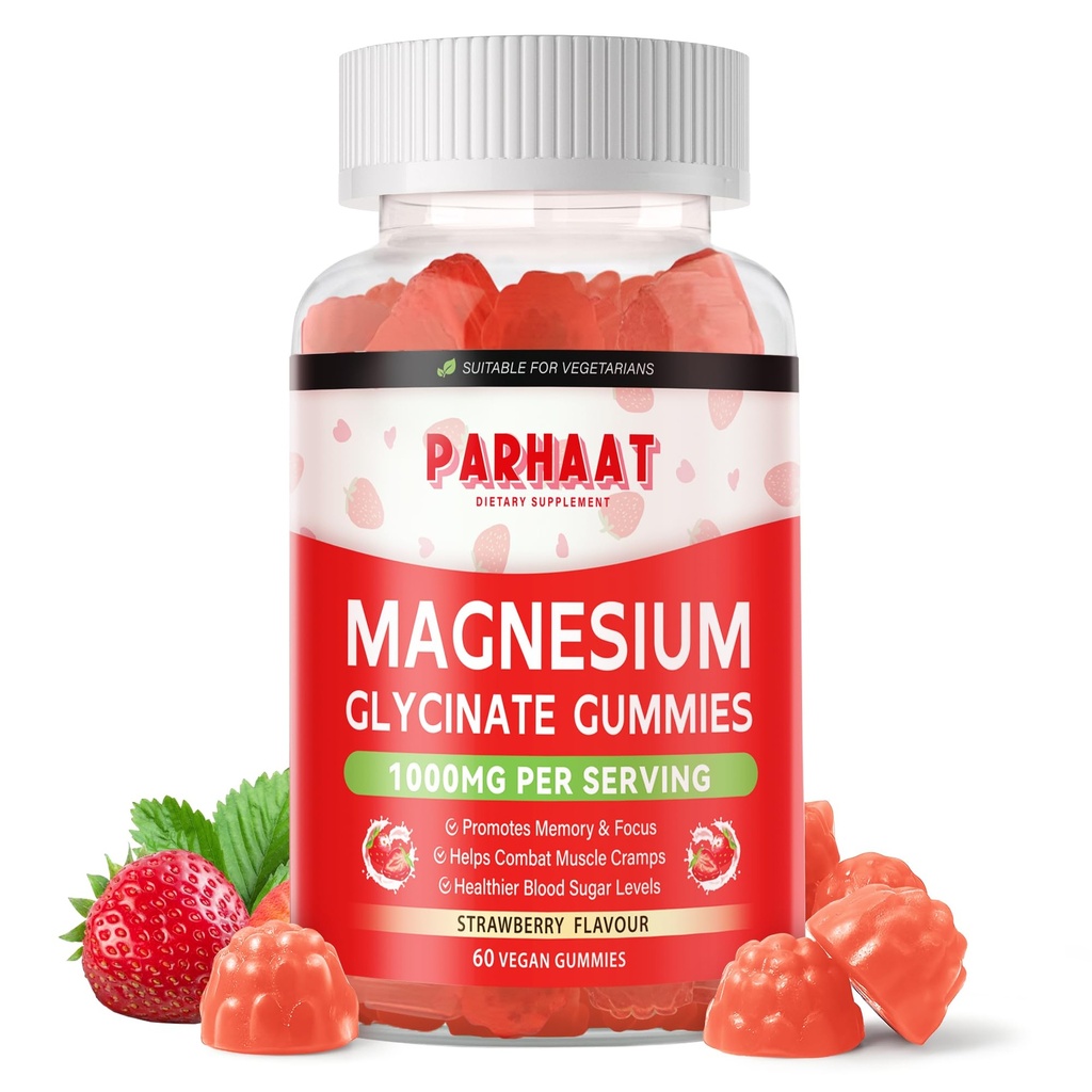 Magnezij Glycinate Gumies - brez sladkorja Magnezij Kalij dodatek z vitaminom D, B6, CoQ10 za mirno Mood in podporo za spanje - 60 Jagodni žveči