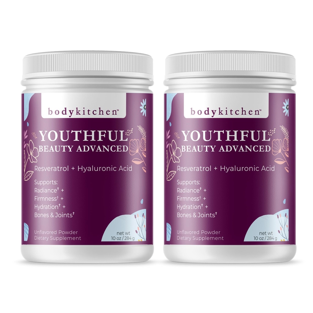 Body Kuhinja Mladostna lepota Napredno, Kolagen Peptide Powder za lepe lase Kožni nohti, Resveratrol in hialuronska kislina za anti-Aging & antioksidant podporo, Grass Fed (Pack z 2)