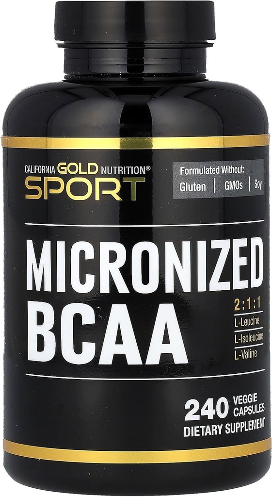 California Gold Nutrition Sport, mikronizirana BCAA, razvejane verige aminokislin, 240 Veggie kapsule