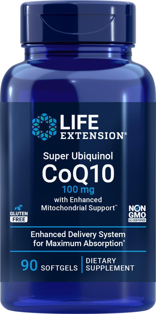 Life Extension COQ10 Super Ubiquinol 100mg z izboljšano podporo mitohondrijev, 90 Softgels