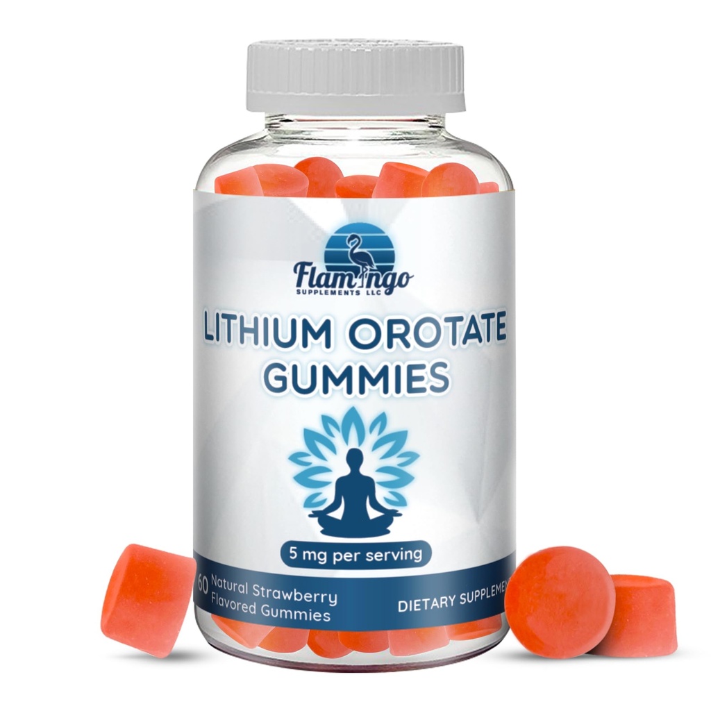 Litij Orotat Gumies 5mg na strežbo - Tretja stranka testirana, na rastlinski osnovi. Alternativno na Litijeve kapljice ali tablete. Trace Mineral za podporo razpoloženja- Jagode arome Litij dopolnila- 60 Število