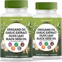 Oregano olje, česen ekstrakt, oljčni list, črno seme olje, Astragalus-Immune podpora & Prebavni zdravstveni dodatek za ženske in moške- 120 Count