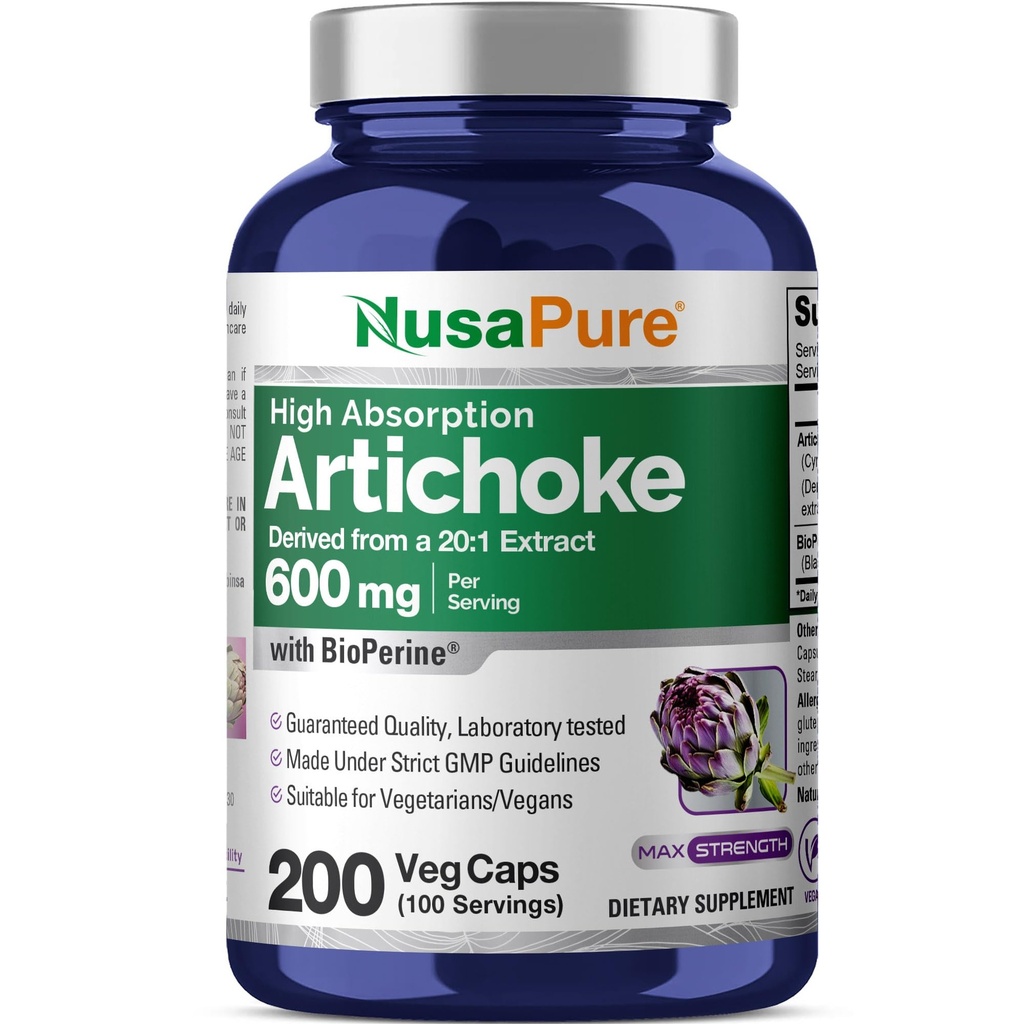 NusaPure artičoke 20:1 ekstrakt, 600 mg ekvivalentno 12.000 mg 200 Veggie caps (Nen-GMO, Gluten Free)