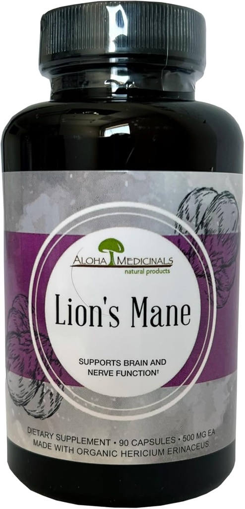Aloha Medicines Lion's Mane, Certified Organic Gobe dodatek,Podpora pomnilnik in koncentracija, pakiranje po 1, 90 Kapsule vsak