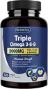 Triple Omega 3-6-9 ribje olje 2000mg z vitaminom E - EPA & DHA Maščobne kisline dodatek - podpira srce, možgane, oči, kožo in imunskega zdravja - vključuje laneno seme in borage, ne-GMO, 120 Mehkužci