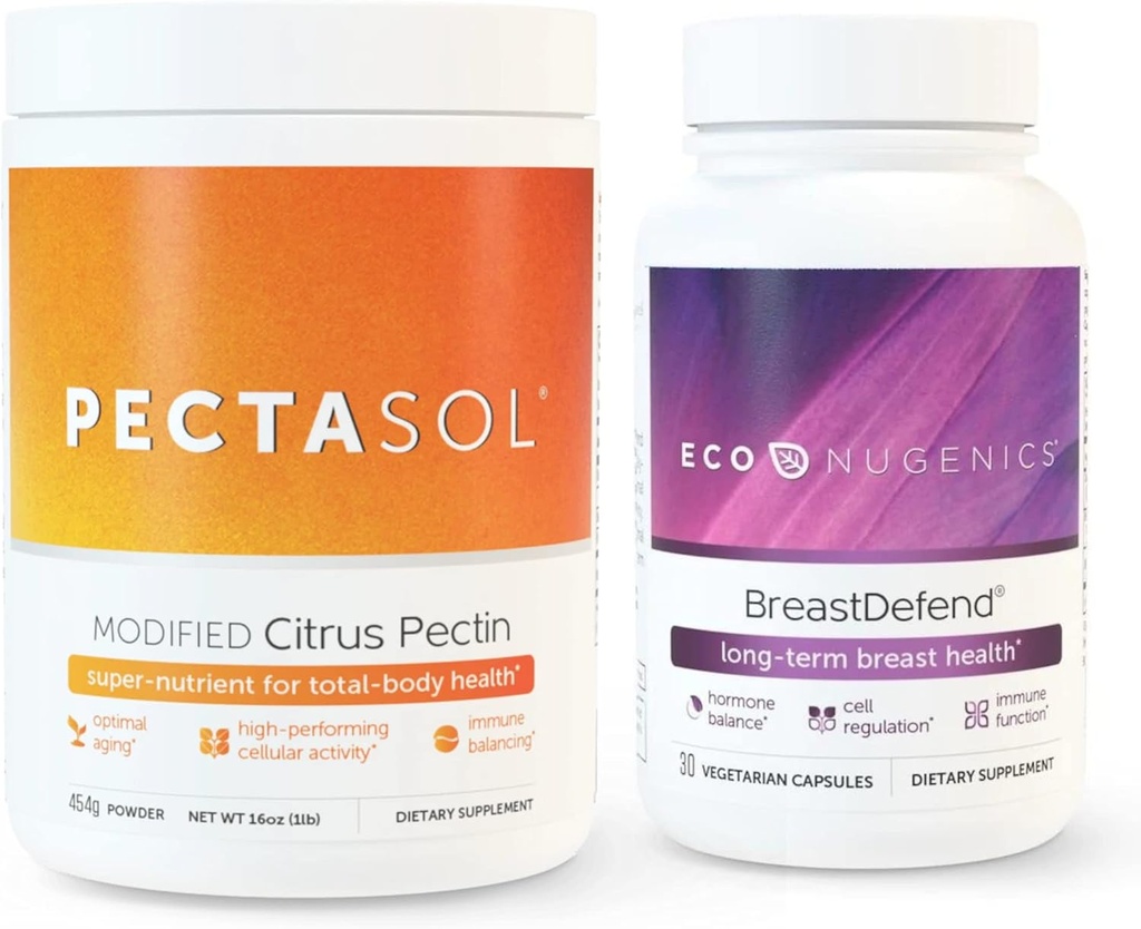 EcoNugetics spodbuja zdravje dojk in celično podporo - prsiDefend 30 kapsul + PectaSol-C Spremenjena Citrus pektin 454 Grams paket