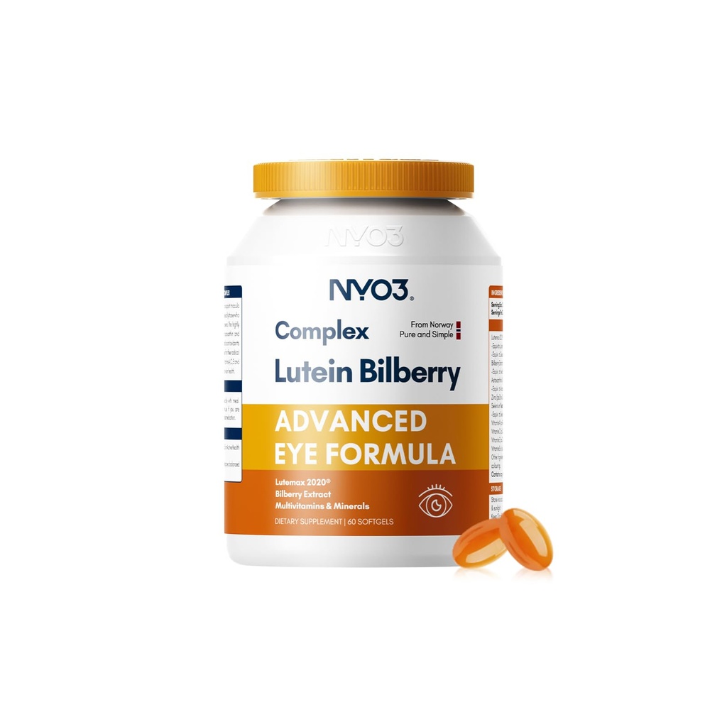 NYO3 Eye Vitamini z luteinom in Zeaksantinom,Patented Eye Formula,Priporočena z NIH,Napredna borovnica & Astaksantin,Vitamini A, C, E, B12 & Minerali, Eye Health & Vision Protection, 60 Softgels