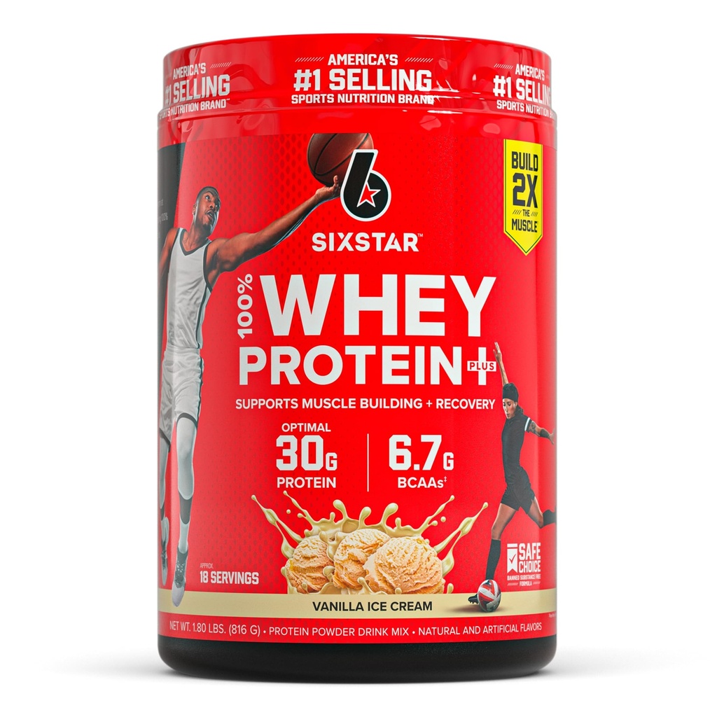 Six Star Whey Protein Powder Plus - Muscle Building & Recovery Formula z Whey Isolate Powder, BCAA, 30g proteini, Imunska podpora - Po-workout dodatek - Vanilla Cream, 1,8 lbs