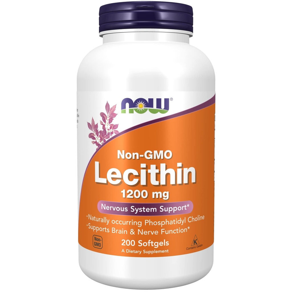 NOW Foods Supplements, Lecitin 1200 mg z naravno prisotnim fosfatidil holinom, 200 Softgels