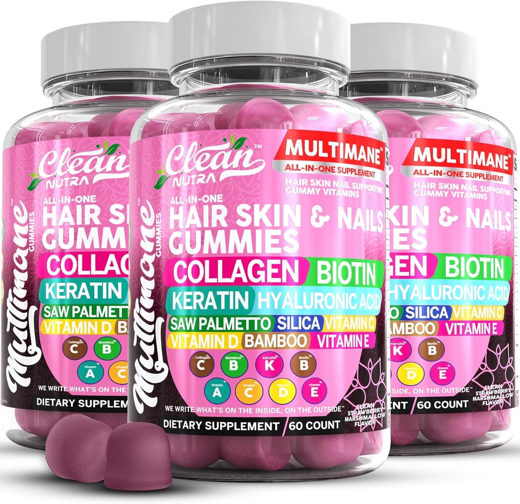 Multimane Colagen Gumies z Biotin Keratin Hialuronska kislina Bamboo Vitamin A C Vitamin D Vitamin E Folate Saw Palmetto Silica B3 Vitamini Koža in nohti Gumies s čisto Nutro