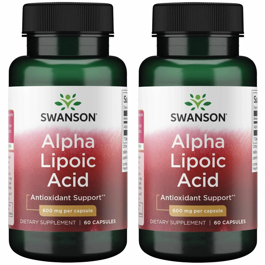 Swanson Alpha Lipoic Acid - naravni dodatek, ki podpira zdrave ravni krvnega tlaka že v normalnem razponu - spodbuja presnovo ogljikovega hidrata - (60 kapsul, 600 mg vsak) (2 pakiranji)