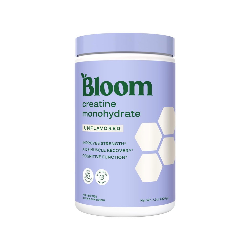 Bloom Nutrition Kreatin Monohidrat Prašek, 5g Mikroniziran Kreatin na strežbo, Podpira okrevanje mišic, moč, vzdržljivost, Pred ali po vadbi, Gluten Free, Non GSO, Unflavored, 40 SVG, 7.3 oz