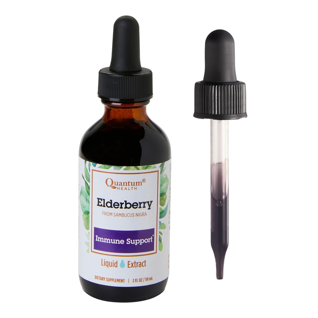 Quantum Health Black Elderberry Liquid Extract Sambucus Nigra Imunska podpora Formula 700mg - Dnevna Wellness povečanje močnih antioksidantov za ženske in moške - visok odmerek, hitra absorpcija, Vegan - 2 Fl Oz