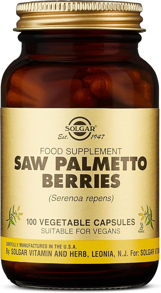 Solgar Saw Palmetto jagode, 100 Zelenjavne kapsule - Moški zdravje - Polna moč - Non-GMO, Vegan, Gluten brezplačno, Mlekarna brezplačno, Kosher - 100 Služabniki
